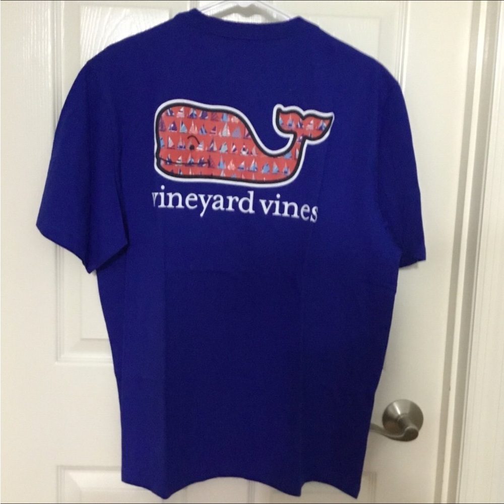 Vineyard Vines Multi Boat Parade Whale Maritime Blue Short Sleeve Tee Large